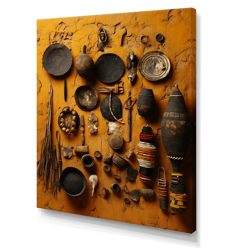 Art mural noir sur toile de poterie noire d'Afrique, Toile tendue, 44" H x 34" W