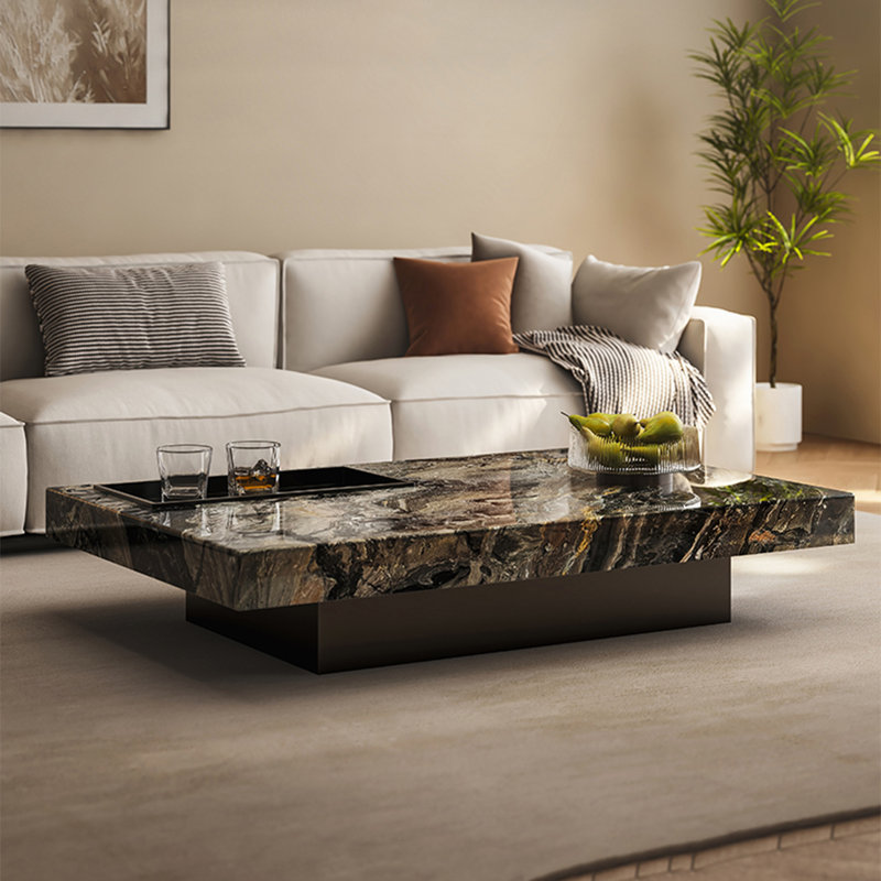 Table basse Luxury-lite rectangulaire en marbre, H 11,8 po x L 63 po x l 35,4 po, Beige