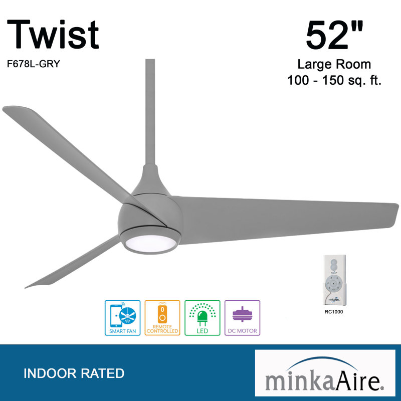 52'' 3 - Blade LED Smart Standard Ceiling Fan with Remote Control and Light Kit Included, Gray