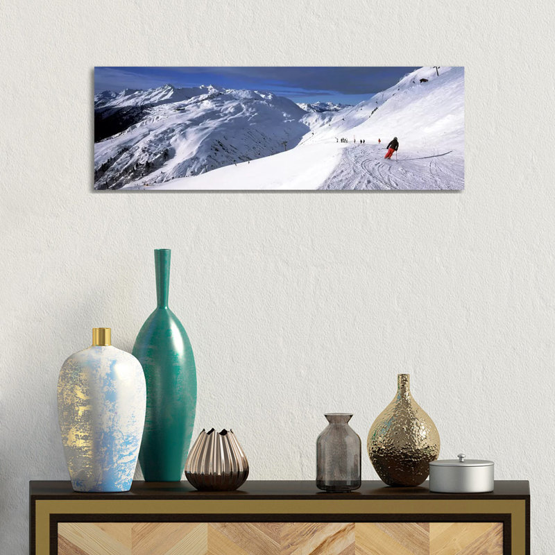 Tourists Skiing In A Ski Resort, Sankt Anton Am Arlberg, Tyrol, Austria by Panoramic Images - Wrapped Canvas Panoramic Print