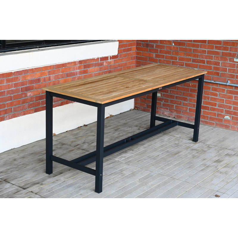 Narrow Counter Height 82" Teak and Aluminum Table, Black