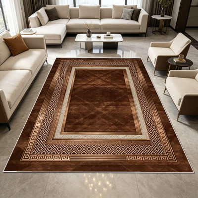 1PC vintage bronze geometric traditional luxury border pattern area rugs, Soft and Comfortable, easy-to-maintain, machine washable Indoor floor mat, suitable for living room, bedroom, dining room, hallway, study, porch, Home Decor, Outdoor Decor.