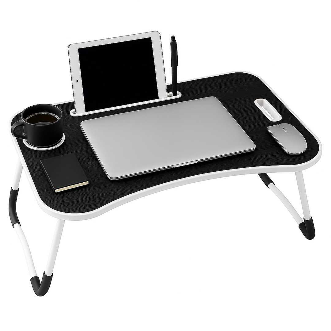 B&Q - Foldable Laptop Bed Table With Tablet & Mug Holder Black - Image 2