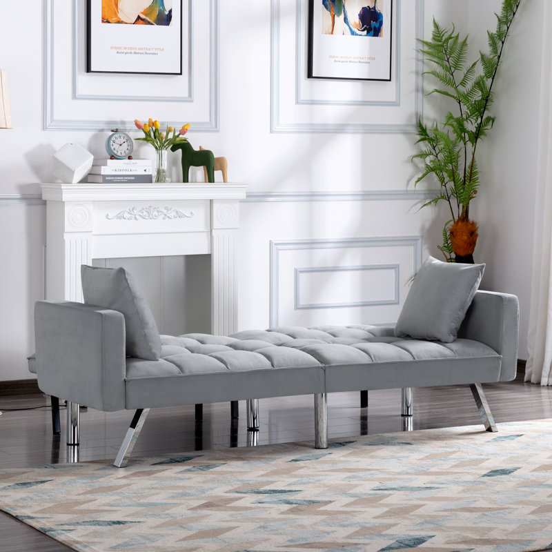 Canapé futon convertible inclinable 74 po Elegra, Gris clair