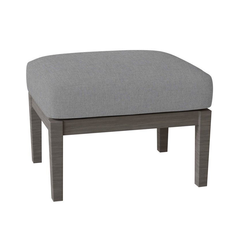 Lattice Outdoor Ottoman with Cushion, No Welt, Rollo Silver