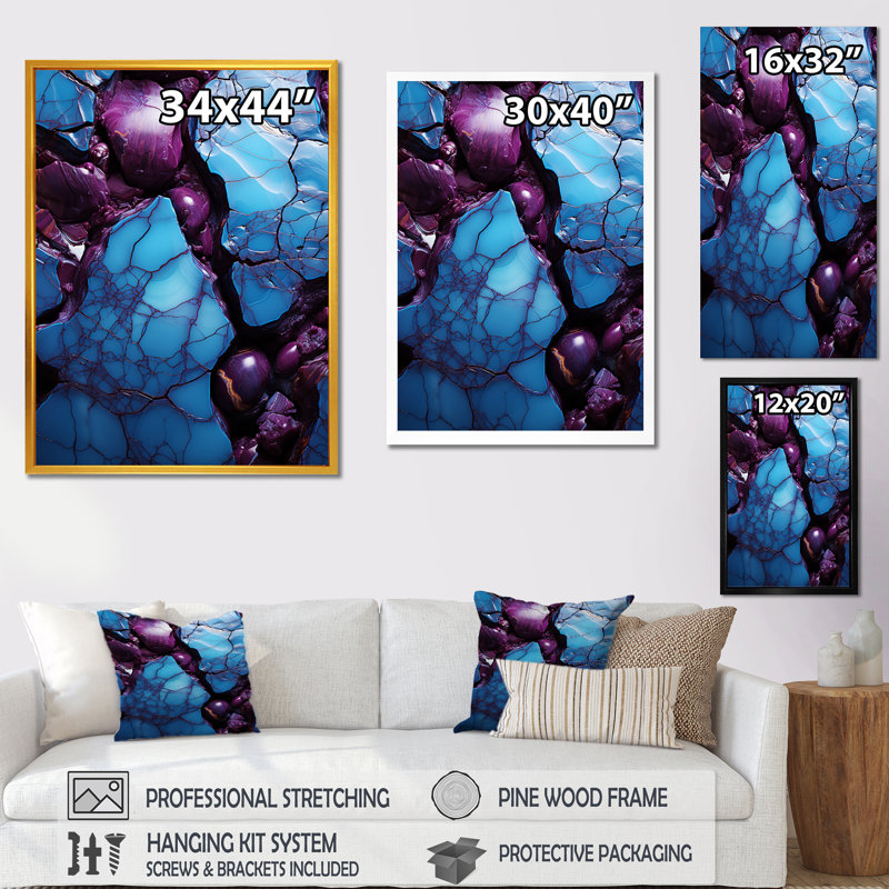 Bleu et mauve sans soudure Marble River I - Art mural abstrait, H 60 po x l 28 po x P 1,5 po, Toile tendue