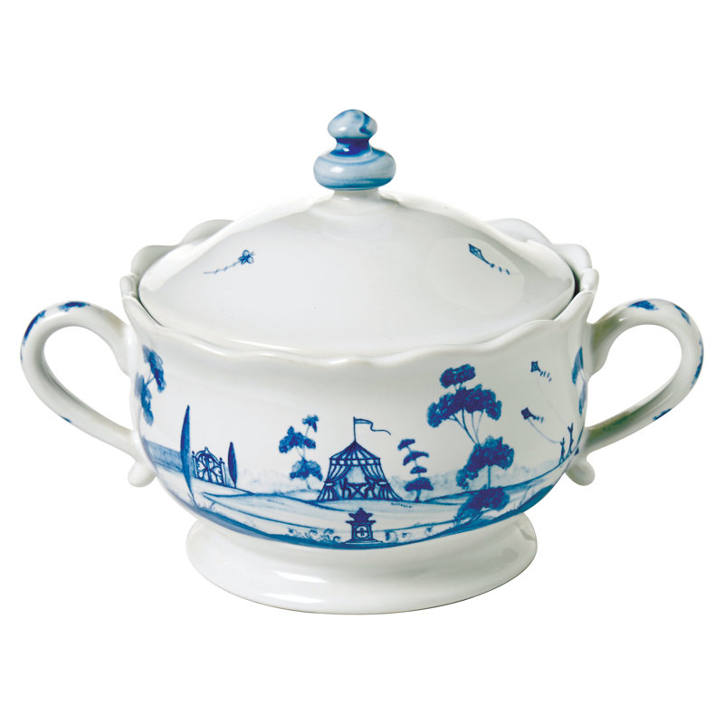 Country Estate Sugar Bowl with Lid - White/Delft Blue