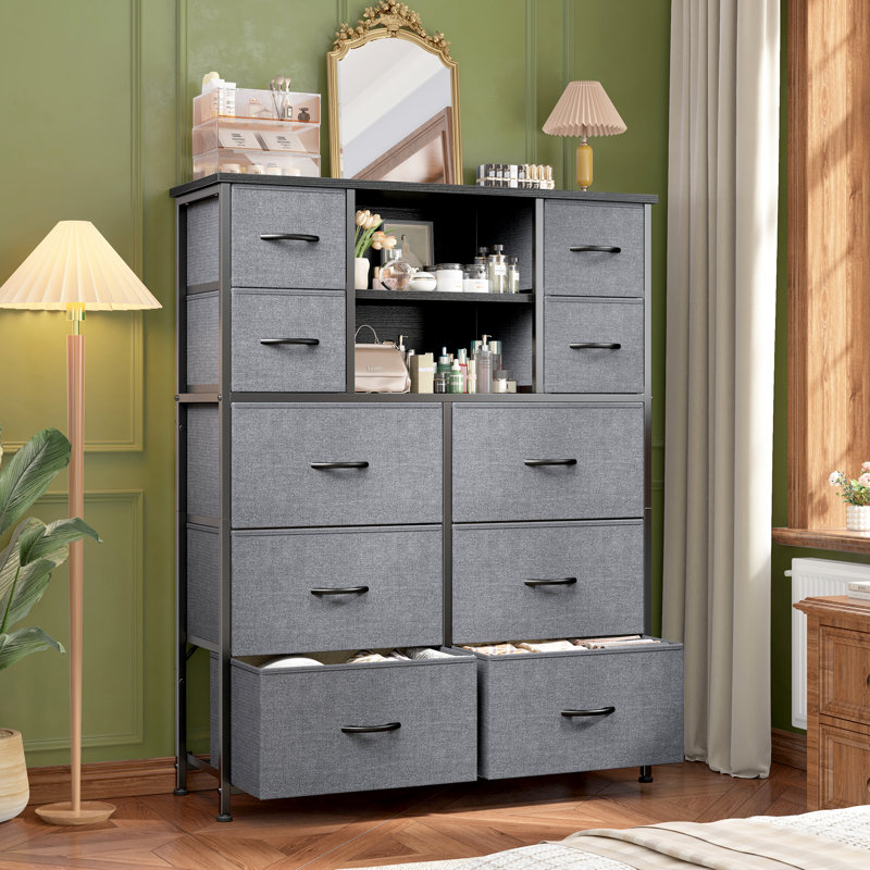 Modern Large Capacity Tall Dresser with Shelves for Versatile Home Organization, Gray/Black