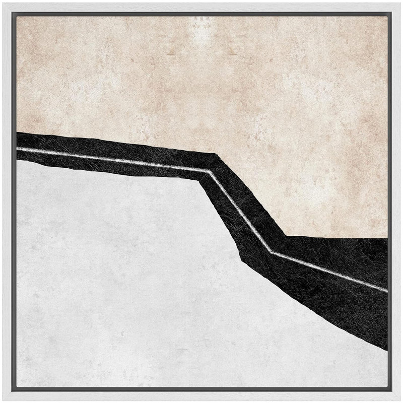 Pastel noir, brun clair, gris, paysage, formes abstraites, art moderne neutre, décor minimaliste encadré sur toile