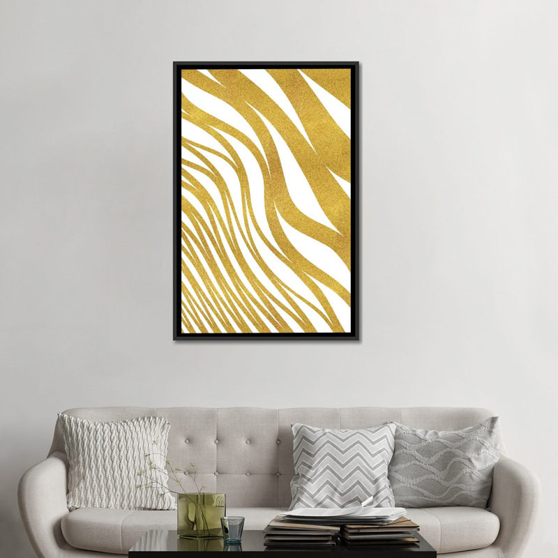 «Golden Wave», impression sur toile, H 26 po x l 18 po x P 1,5 po, Toile avec cadre flottant noir, Pas de tapis