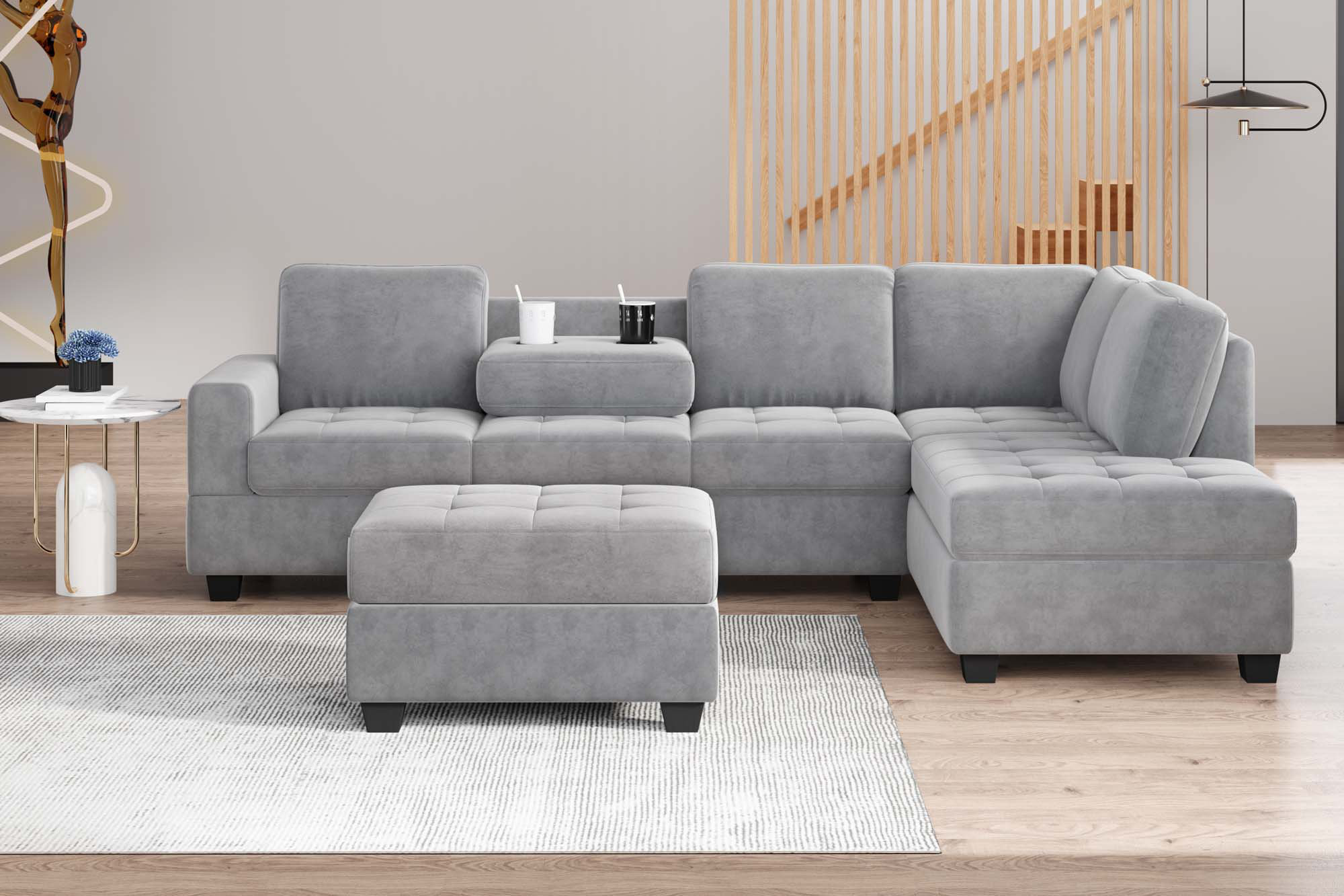 Latitude Run® L Shaped Reversible Sectional Sofa With Storage Ottoman ...