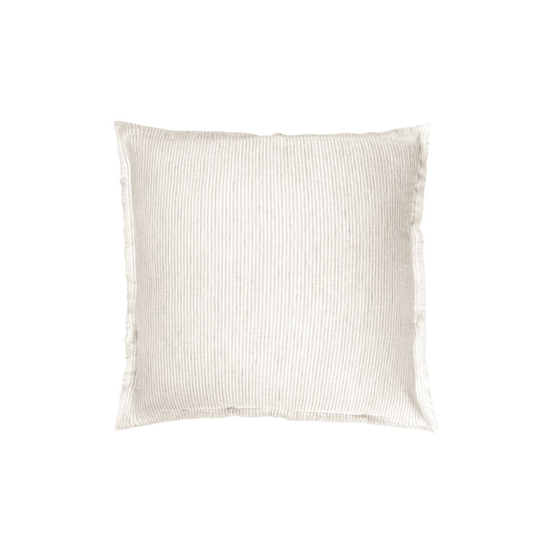 Natural Beige and White Pinstripe Fringed Linen Pillow 20x20