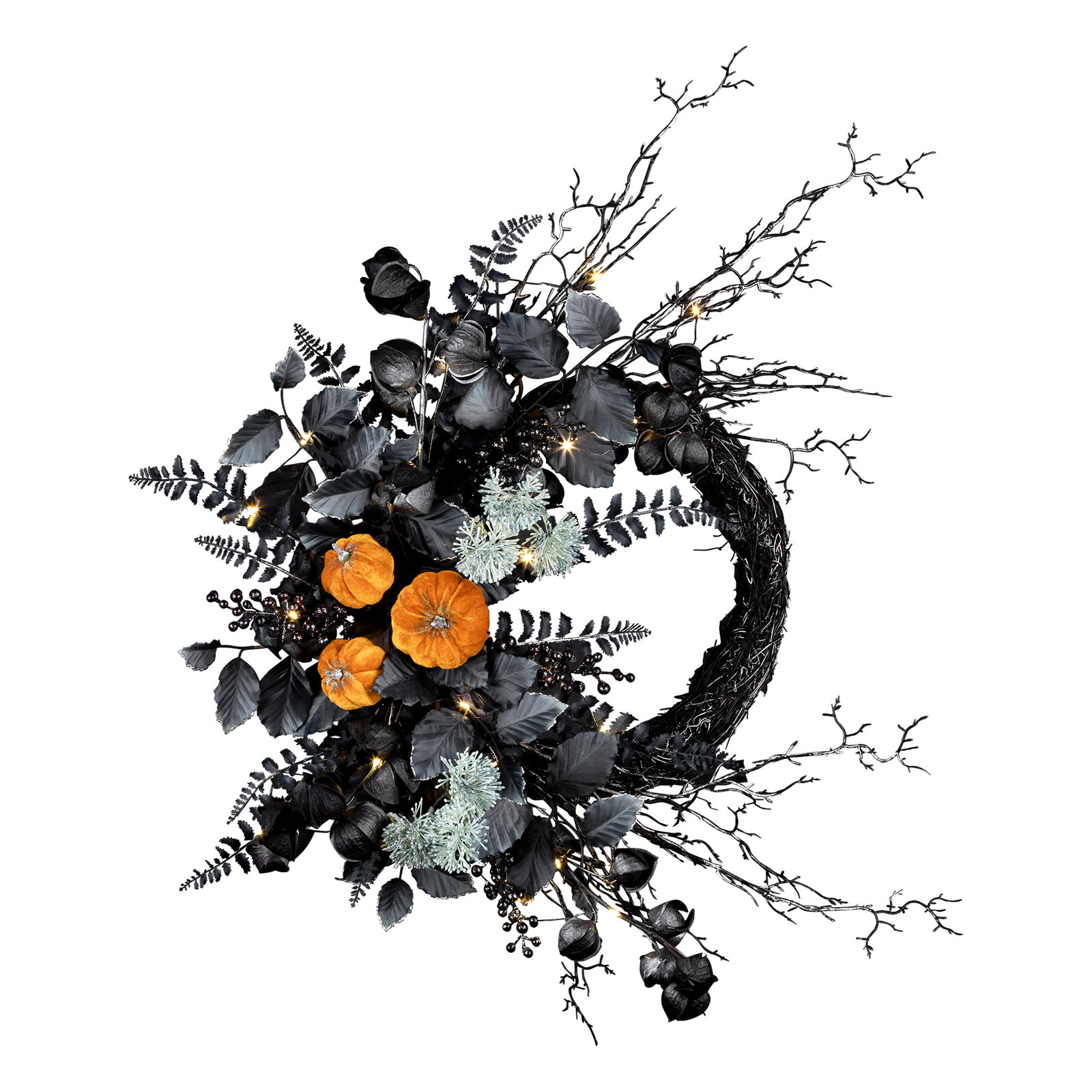 20in. Halloween Pumpkin Wreath with LED Lights