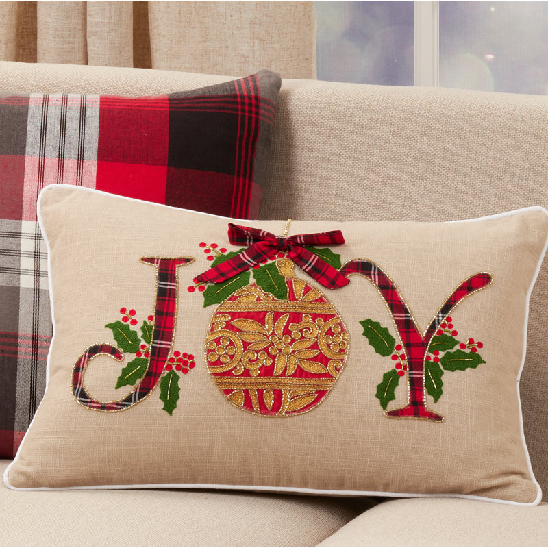 Ariadne 'Joy' Design Holiday Rectangular 100% Cotton Pillow Cover & Insert, Polyester/Polyfill