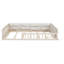 Lit plateforme tapissier double avec garde-corps et coussin Beige