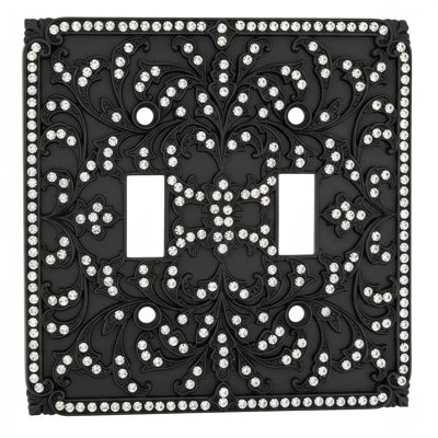 DOUBLE TOGGLE SWITCH PLATE COVER; CLEAR DECORATED WITH SWAROVSKI CRYSTALS; IN SATIN GOLD