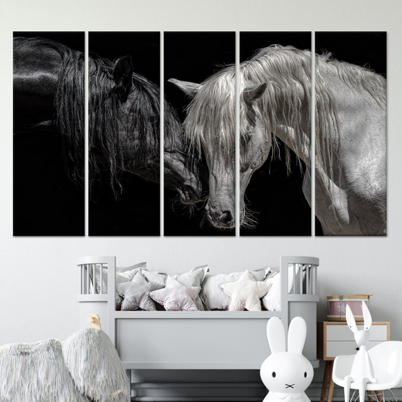 Toile imprimée: cheval, art mural dans un décor de ferme moderne, toile tendue 5P, H: 59,1 po x l: 98,4 po