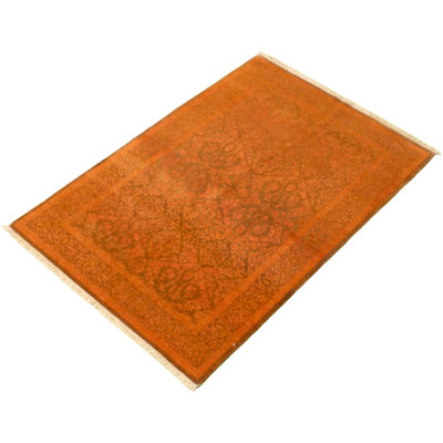 Tapis décoratif en laine noué à la main de conception unique en laine 18/20 de style Perse Paktoré de 4 pi 1 po x 6 pi noué à la main New Age