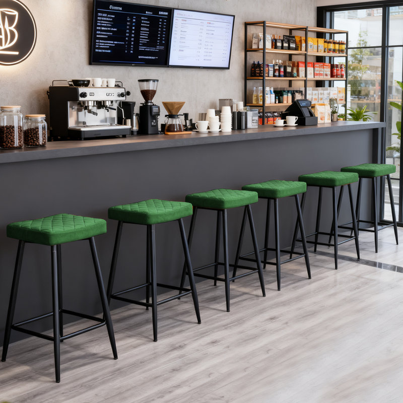 Upholstered  70cm Height Counter Stool, Green Velvet