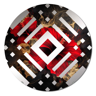 Miroir décoratif rouge Hibiscus doré sur fond rouge II