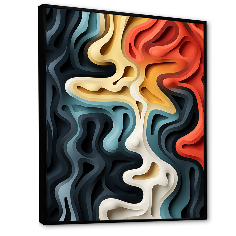 Multicolore Labyrinth Fusion II - formes abstraites, impressions d'art mural, Cadre flottant noir, H 32 po x l 16 po x P 1 po