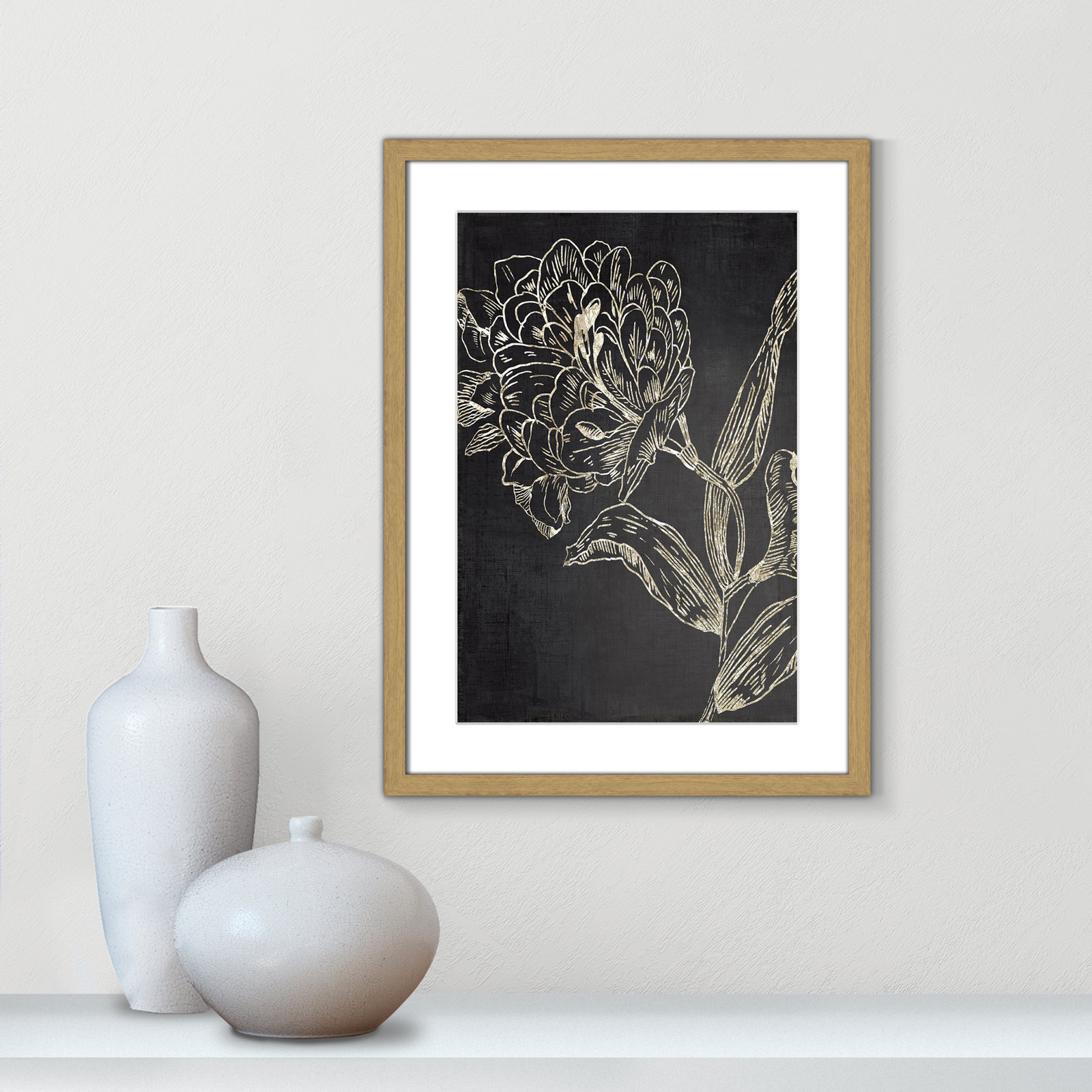 Golden Flower Folklore II by Asia Jensen - Picture Frame Graphic Art, 23" H x 17" W, White Wood Grain
