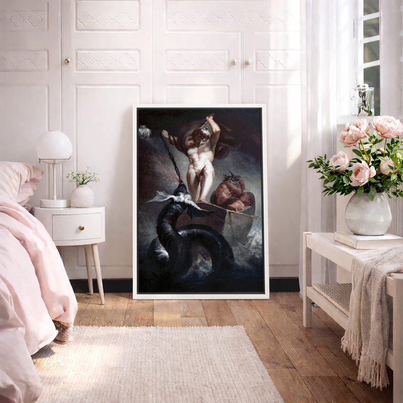 «Warrior Defeating Sea Serpent», œuvre d'art fantastique, images de bataille sombre, H 24 po x l 16 po x P 1,5 po