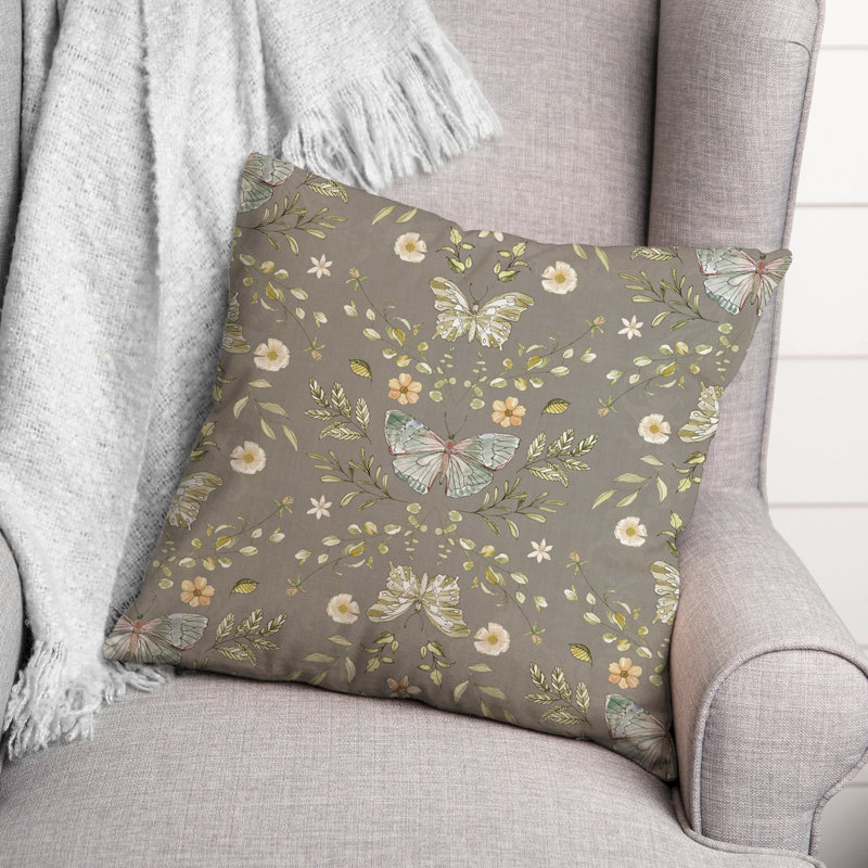 Floral Reversible Throw Pillow, Gray
