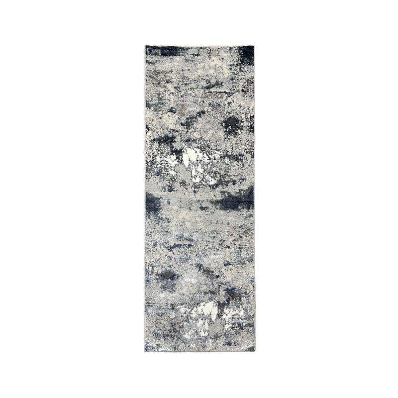Tapis bleu / gris / brun Ezra, Tapis de couloir 2 pi 6 po x 8 pi