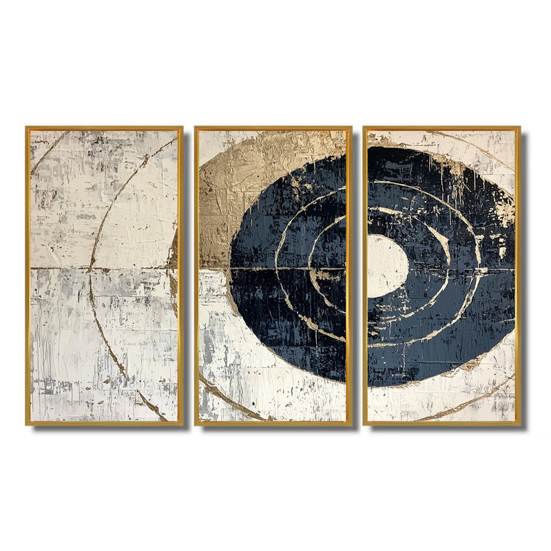 «Beige et bleu», ensemble d'impressions d'art mural abstrait spirale céleste «I», H 28 po x l 36 po, Doré