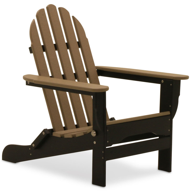 Leighton Foldable Outdoor Adirondack Chair, Black/Weathered Wood