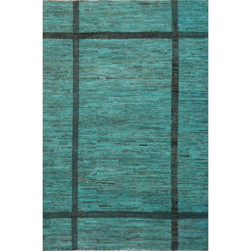 Tapis unique en laine vert Gabbeh Kashkoli noué à la main 4 pi 8 po x 6 pi 6 po