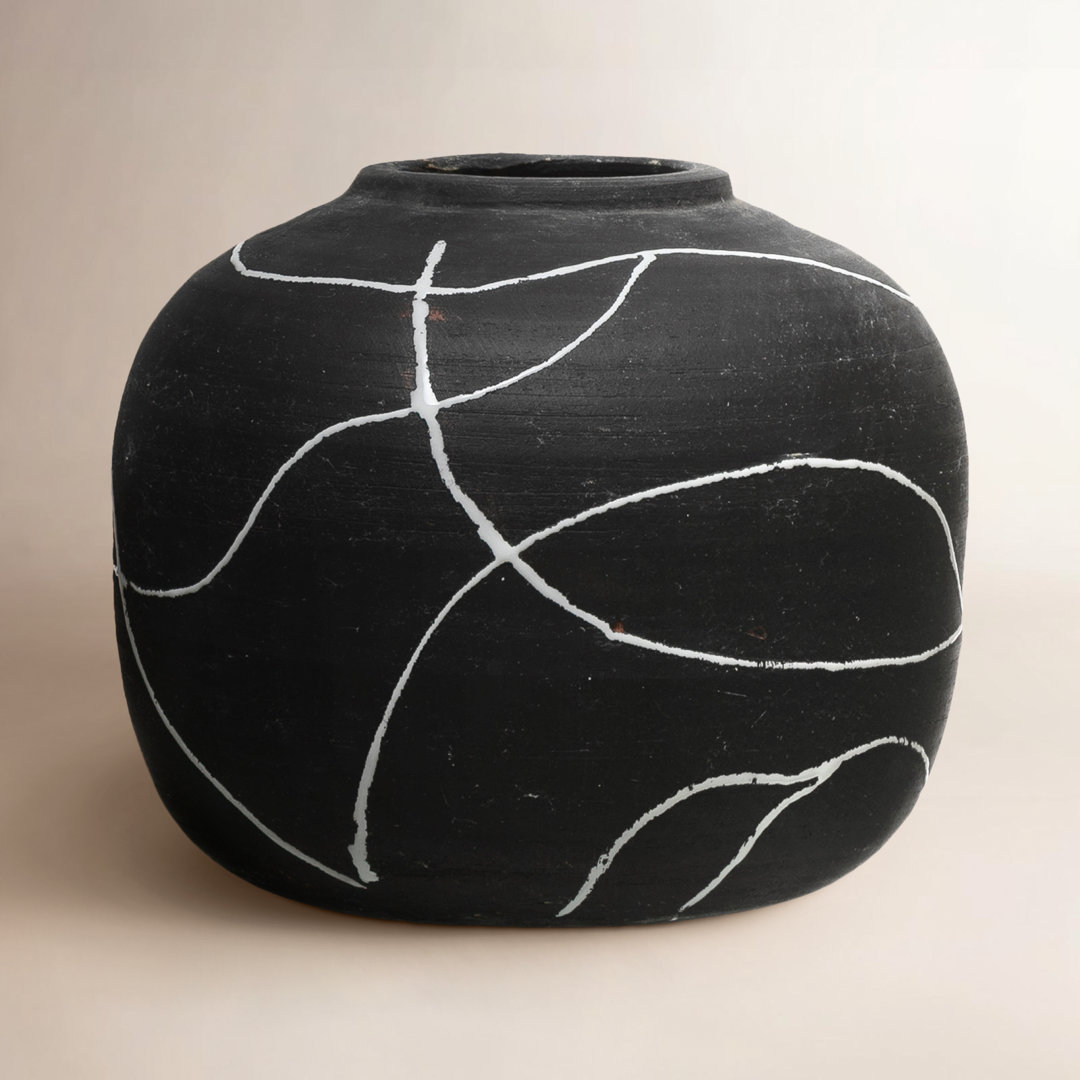 Glenlee Round Decorative Stoneware Vase with Hand-Painted Intersecting Lines Joss & Main