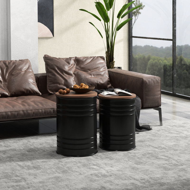 2 repose-pieds gigognes avec couvercles. Esthétique. Dessus en bois extra amovibles. Fabrication en métal, capacité de 264 lb chacune. 14,5 po x 19 po H grand, 12,5 po 17,75 po petit. Assemblage non requis de 2 chic