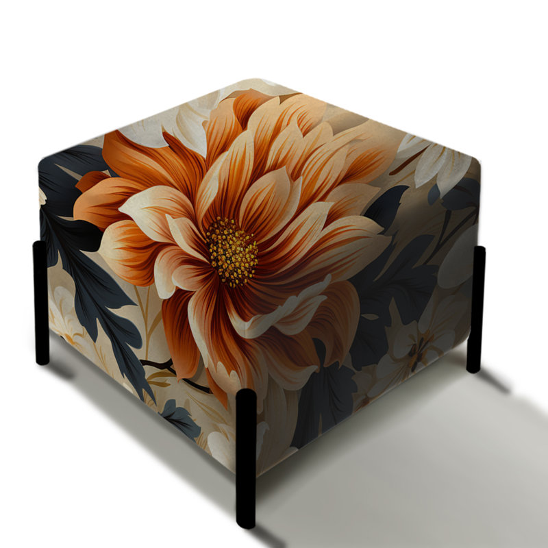 Mosaic Beige and Orange Botanicals - Repose-pieds carré floral