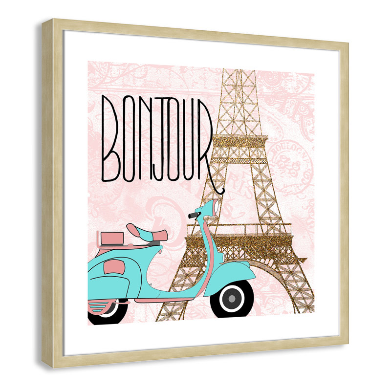 Bonjour paris 2, H 27,5 po x l 27,5 po x P 1,19 po, Cadre boîte champagne