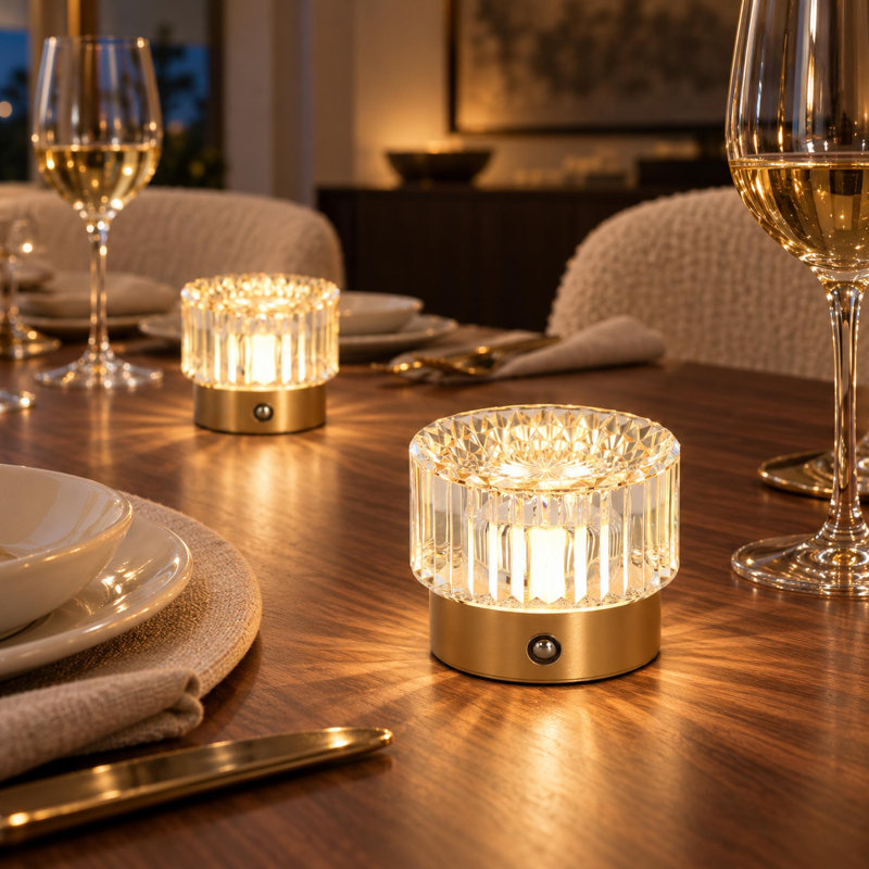 Rechargeable Dimmable Crystal Cylinder Table Lamp