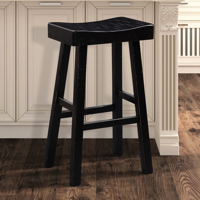 2 tabourets de salle à manger en bois massif 2 pièces, design traditionnel, siège contour, couleur noire, H 29 po pour la zone de vie principale de 2 pièces, noir, surface principale