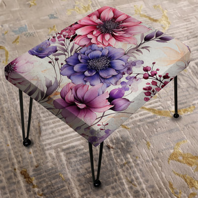 Pink & Purple Watercolor Dreams Floral Pattern - Floral Rectangle Ottoman