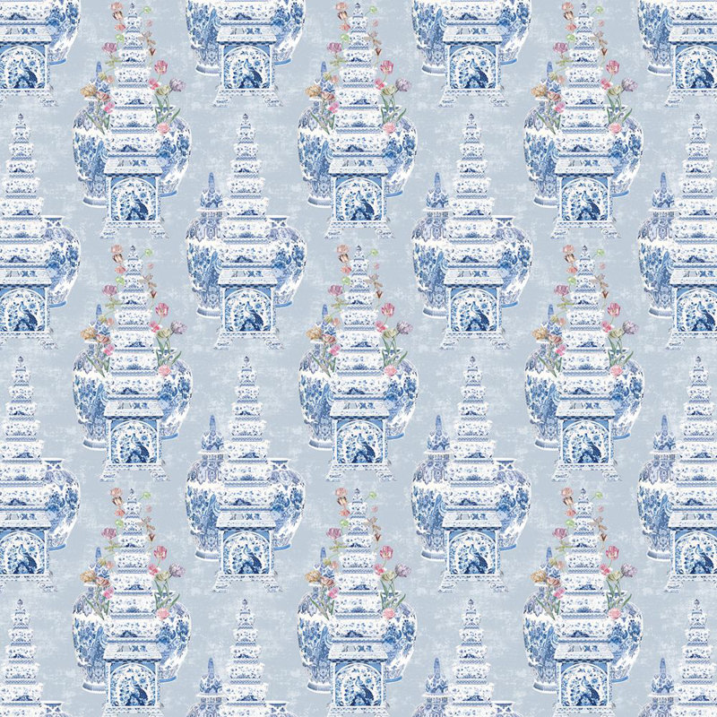 Royal Delft Masterpieces Tulip Fabric, Gray/Blue