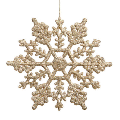 24ct Champagne Gold Glitter Snowflake Christmas Ornaments 4"