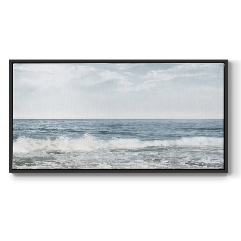 Crashing Waves- Framed Gallery Wrapped Canvas -Ready to Hang, 21" H x 41" W, Black