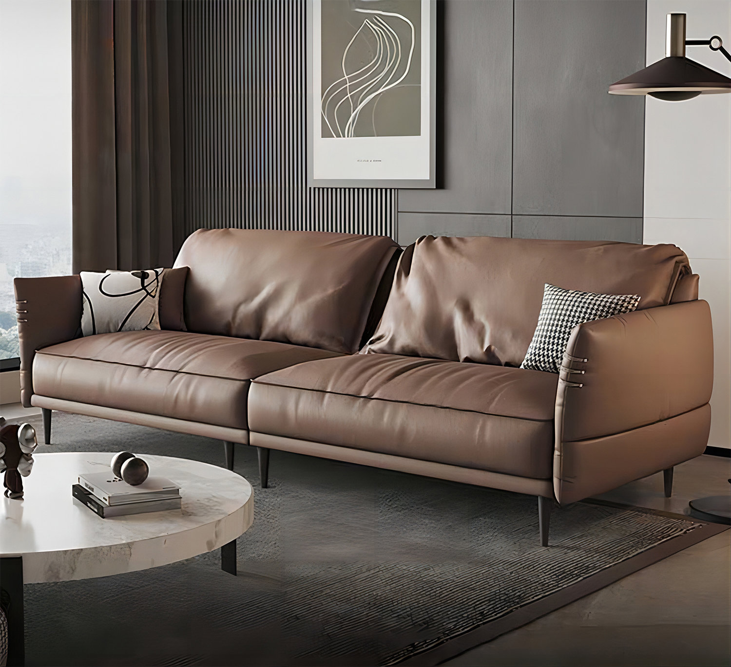 Momenty Zin AABB677928044291MZ&Color 86.61'' Leather Sofa