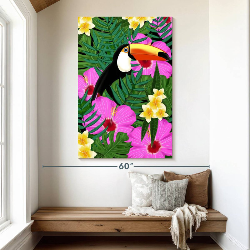 Illustration d'un toucan tropical, H 51 po x l 34 po
