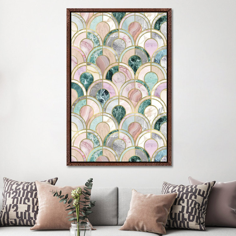 Marble Inlays 1 Piece Wall Art on Canvas, 152.5 cm H x 101.5 cm W, Classic Brown Wood Framed