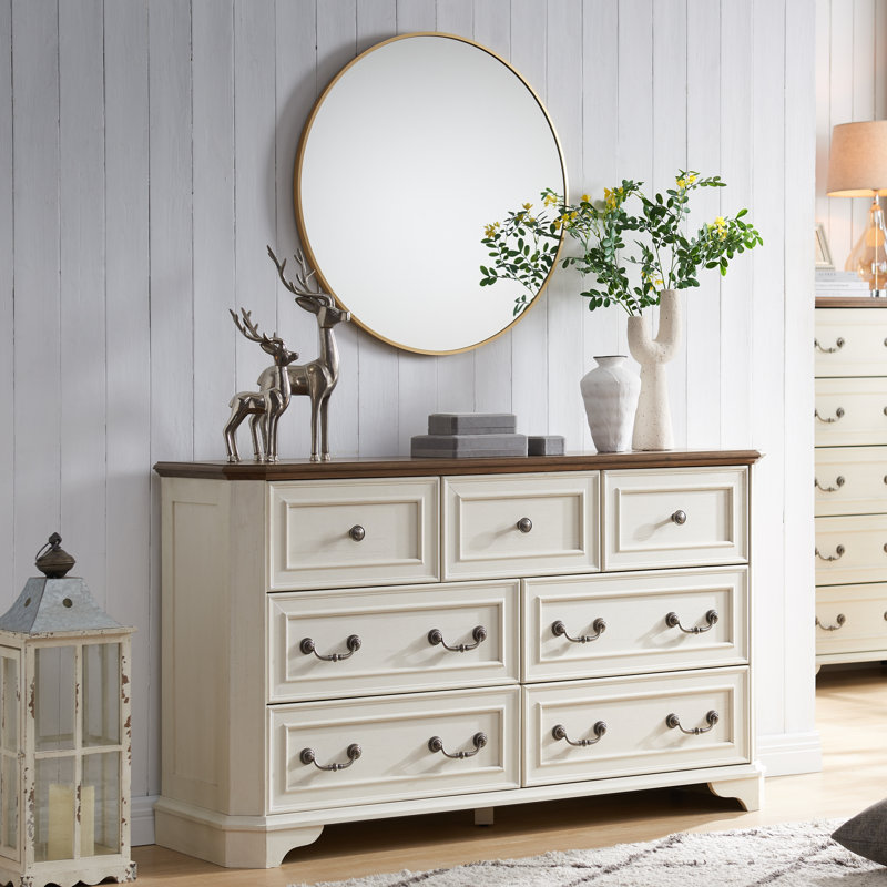Commode 7 tiroirs Armaan, Blanc antique