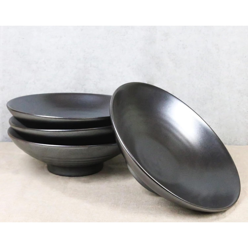 Ensemble de 4 grands bols à soupe en céramique Tetsu Kesho noir 36 oz