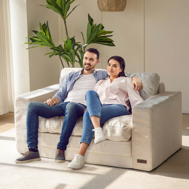 Canapé Bean Bag, causeuse de plancher, Velours côtelé beige, H 29,5 po x l 55,5 po x P 32 po