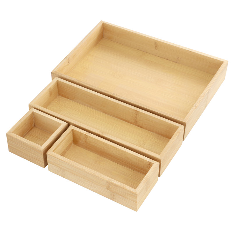 Assorted 4 Piece Organizing Storage Tray Set in Bamboo