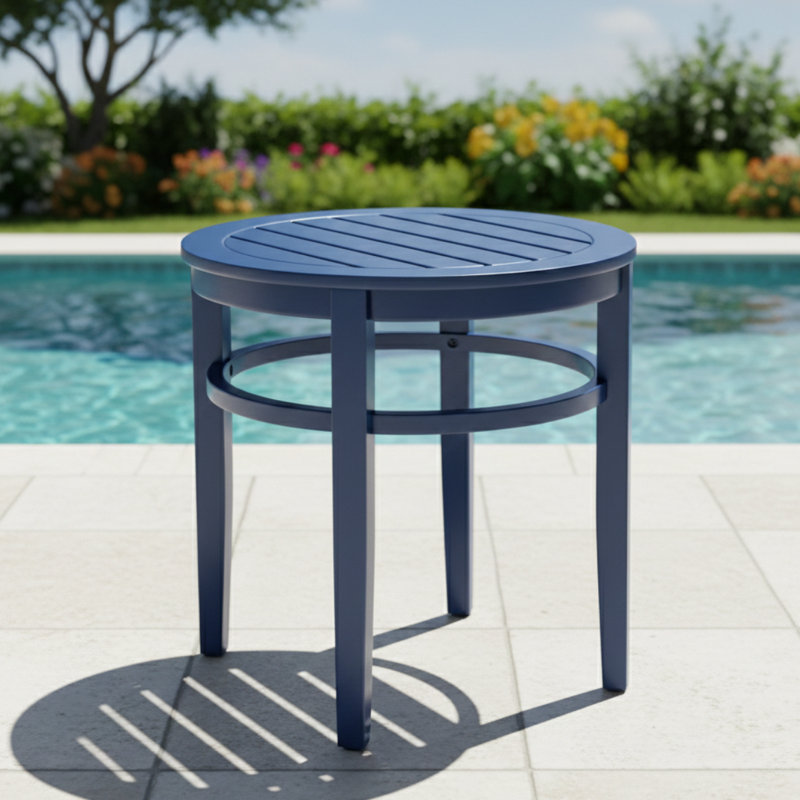 Arbor 18" Small Round End Table - Indoor & Outdoor Solid Acacia Wood Accent Side Table - Navy, Navy